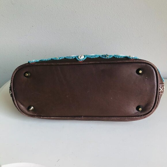 Vintage Isabella Fiore Brown Turquoise Shell Embroidered Bag - Picture 5 of 8
